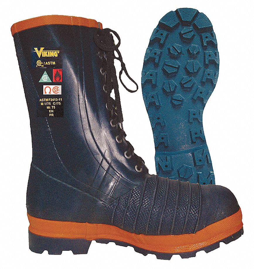 BOTTES FIREWALL HOMME, POINTURE 10, CAOUTCHOUC/POLYESTER, NOIR/ORNG, CSA/ASTM, 18KV, 527  ° F, RÉSISTANT AUX PROD CHIM