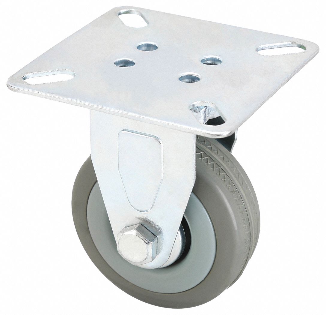 Plate Caster: Rigid, No Brake, Rubber, 2 in Wheel Dia, 3/4 in Wheel Wd, Slot, Square
