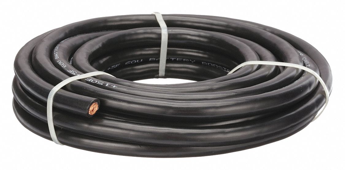 BATTERY JUMPER CABLE, 2 GAUGE, 100 FT CABLE L, BLACK, 94 AMP MAX CURRENT