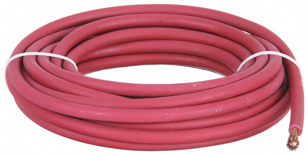 WELDING CABLE, 4 AWG WIRE SIZE, NEOPRENE, RED JACKET, 25 FT LENGTH