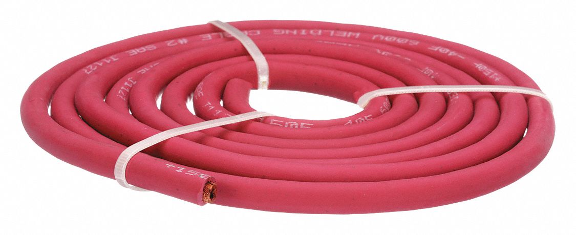 WELDING CABLE, 2 AWG WIRE SIZE, NEOPRENE, RED JACKET, 10 FT LENGTH