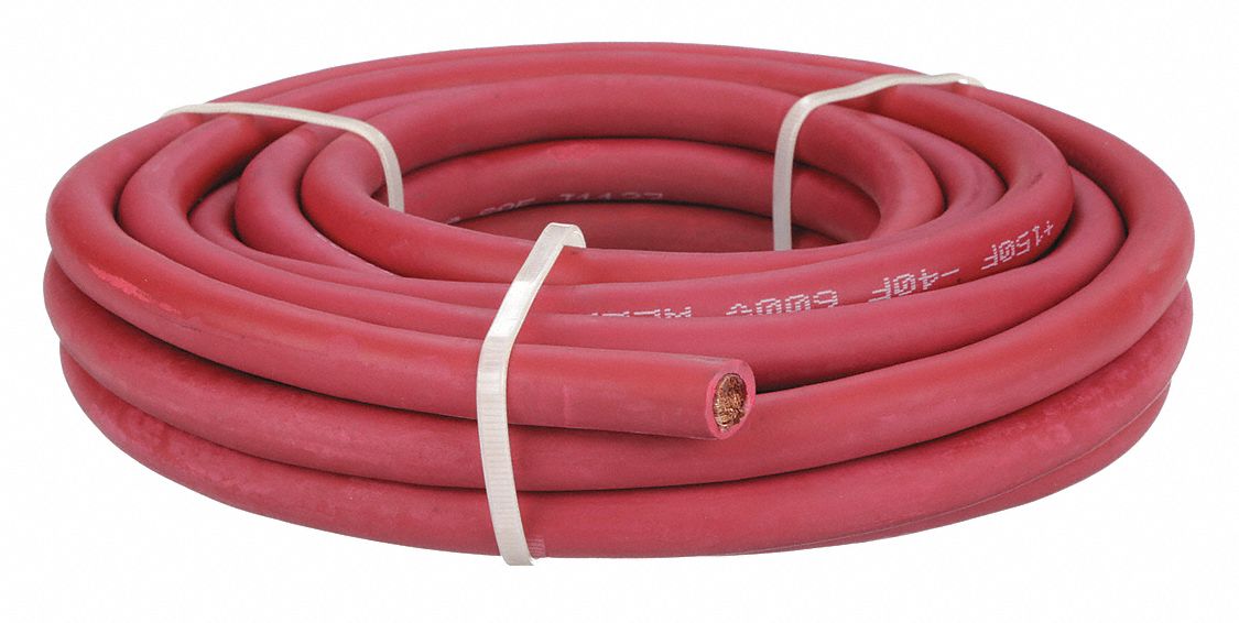WELDING CABLE, 1/0 AWG WIRE SIZE, NEOPRENE, RED, 25 FT LENGTH
