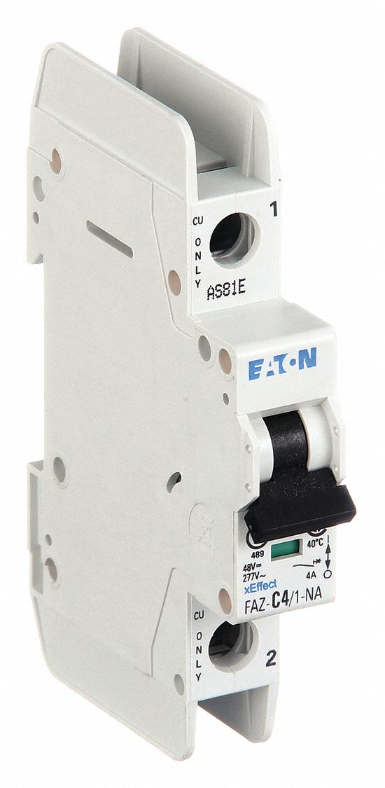 IEC MINIATURE CIRCUIT BREAKER, 4 AMPS, 48V DC, 10KA AT 277/480V AC, SCREW CLAMP, FAZ-NA