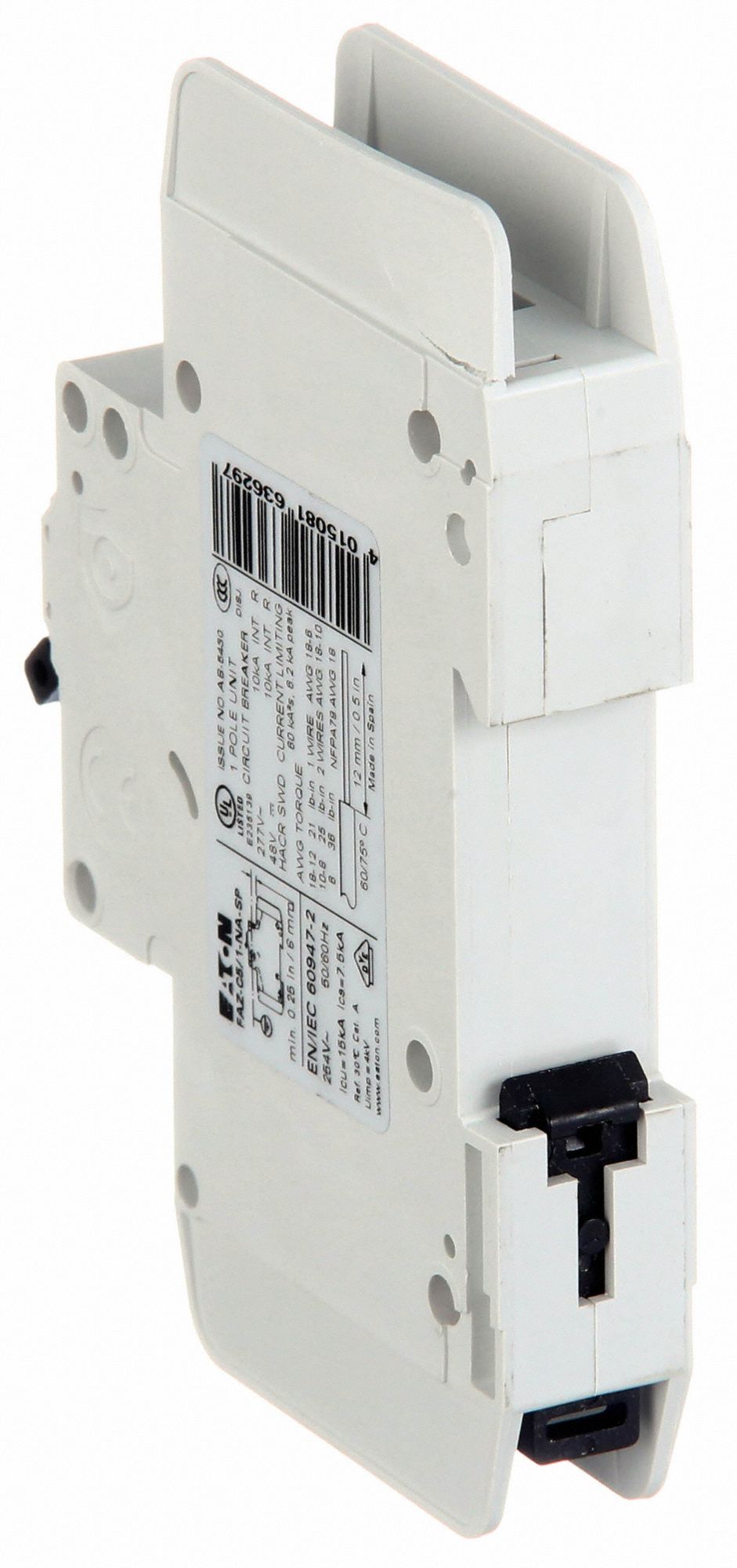 EATON IEC Miniature Circuit Breaker, Amps 5 A, Curve Type C, AC Voltage