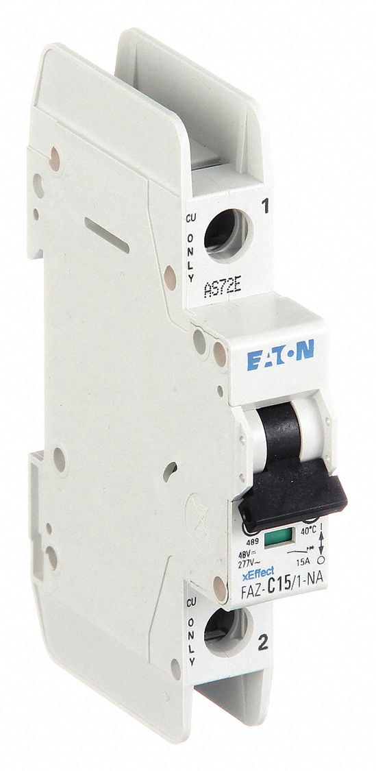 IEC MINIATURE CIRCUIT BREAKER, 15 AMPS, 48V DC, 14KA AT 277/480V AC, SCREW CLAMP, FAZ-NA