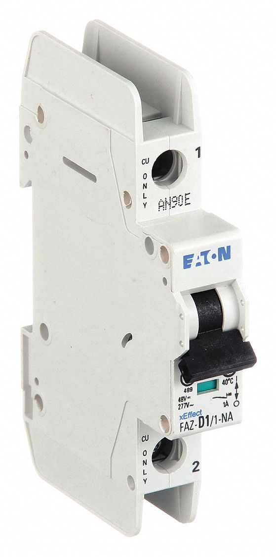 IEC Miniature Circuit Breaker: 1 A Amps, 48V DC, 10kA at 277/480V AC, Screw Clamp, FAZ-NA