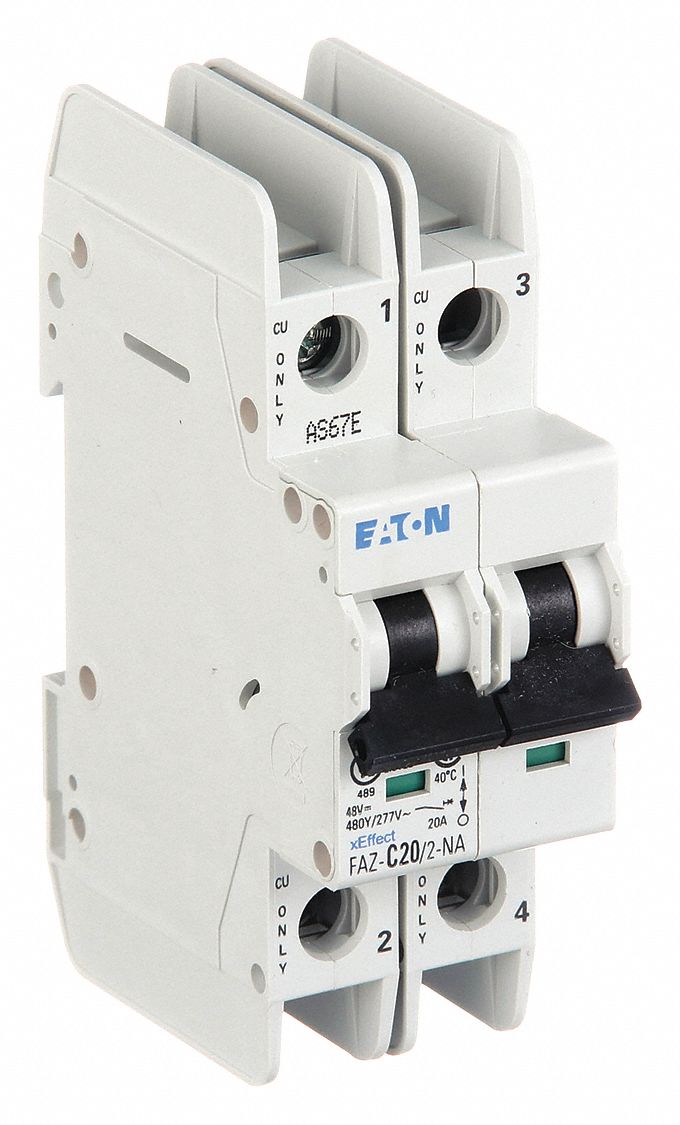 IEC Miniature Circuit Breaker: 20 A Amps, 48/96V DC, 14kA at 277/480V AC, Screw Clamp, FAZ-NA