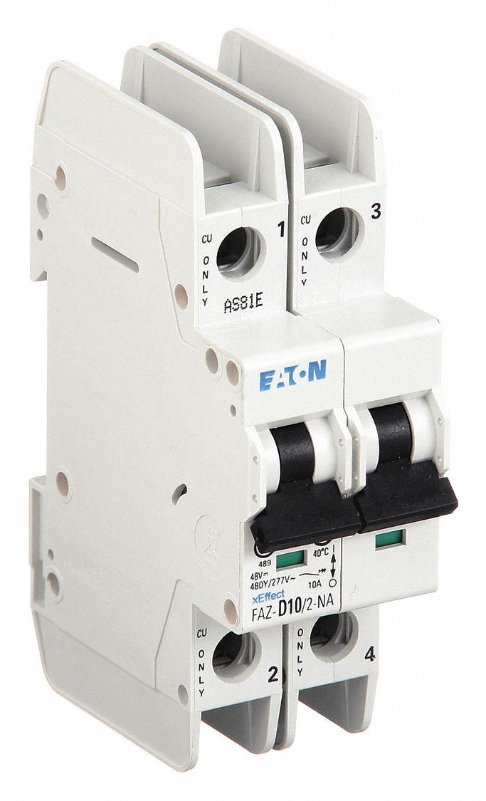 IEC Miniature Circuit Breaker: 10 A Amps, 48/96V DC, 10kA at 277/480V AC, Screw Clamp, FAZ-NA