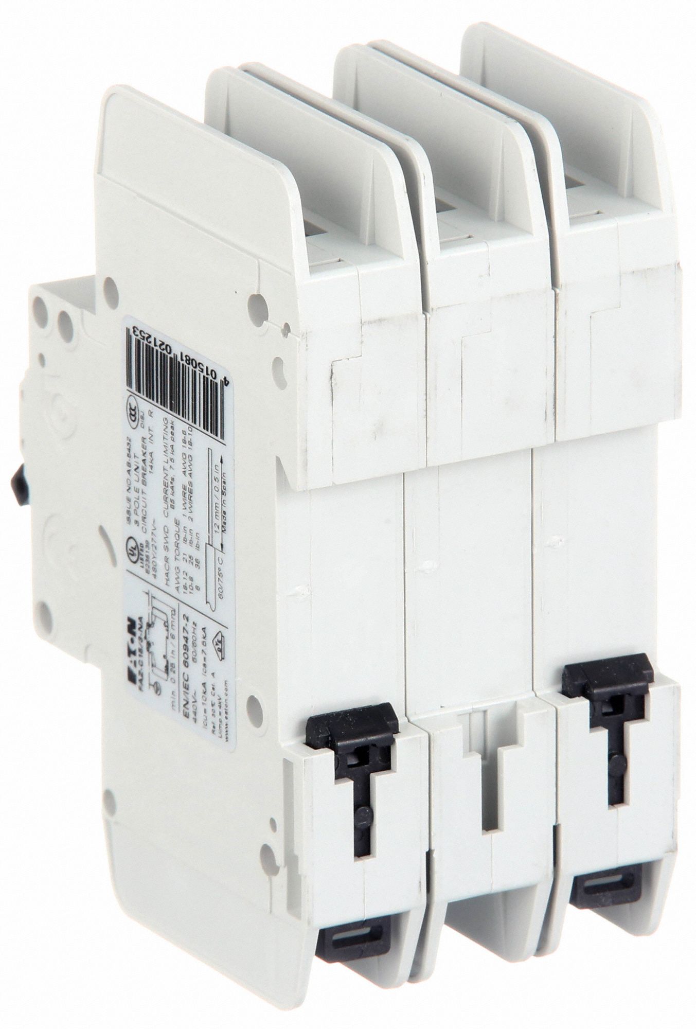 EATON IEC Miniature Circuit Breaker, Amps 15 A, Curve Type C, AC Voltage Rating 277/480V AC