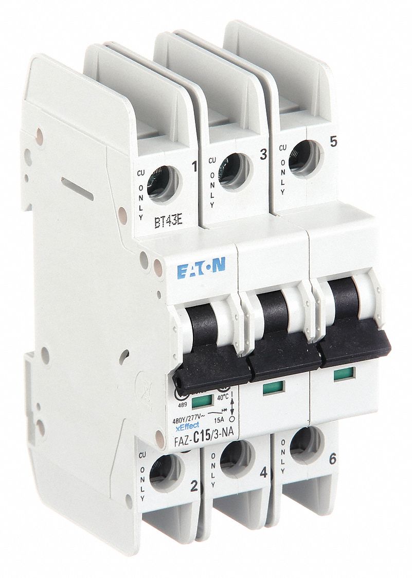 IEC Miniature Circuit Breaker: 15 A Amps, 48/96V DC, 14kA at 277/480V AC, Screw Clamp, C
