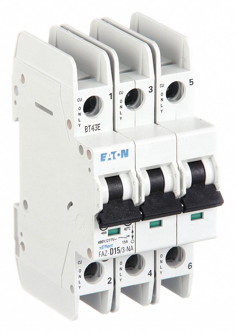 IEC Miniature Circuit Breaker: 15 A Amps, 48/96V DC, 14kA at 277/480V AC, Screw Clamp, D