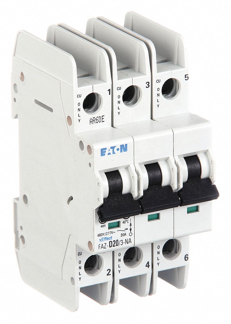IEC Miniature Circuit Breaker: 20 A Amps, 48/96V DC, 14kA at 277/480V AC, Screw Clamp, D