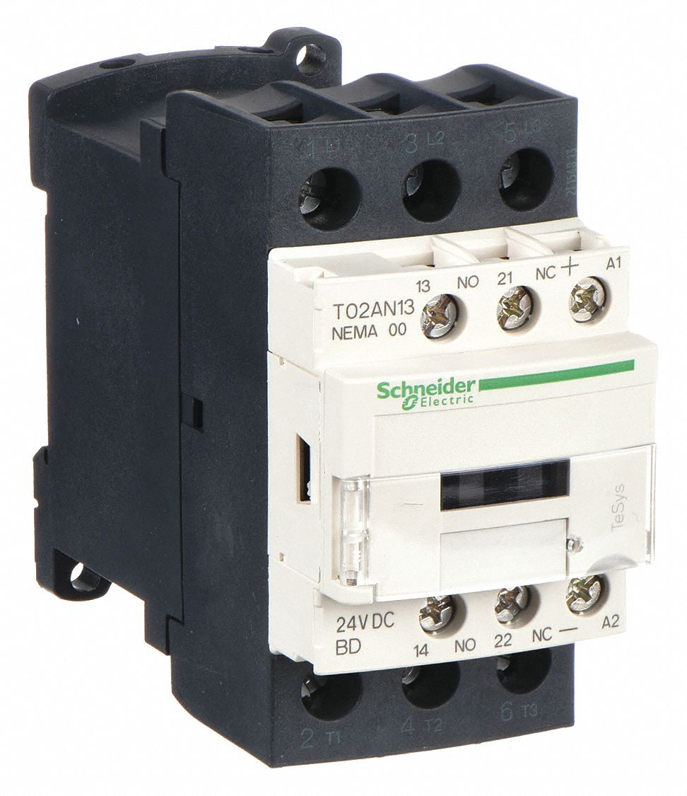 NEMA Magnetic Contactor: Non-Reversing, 3 Poles, NEMA Size 00, 9 A, 24V DC