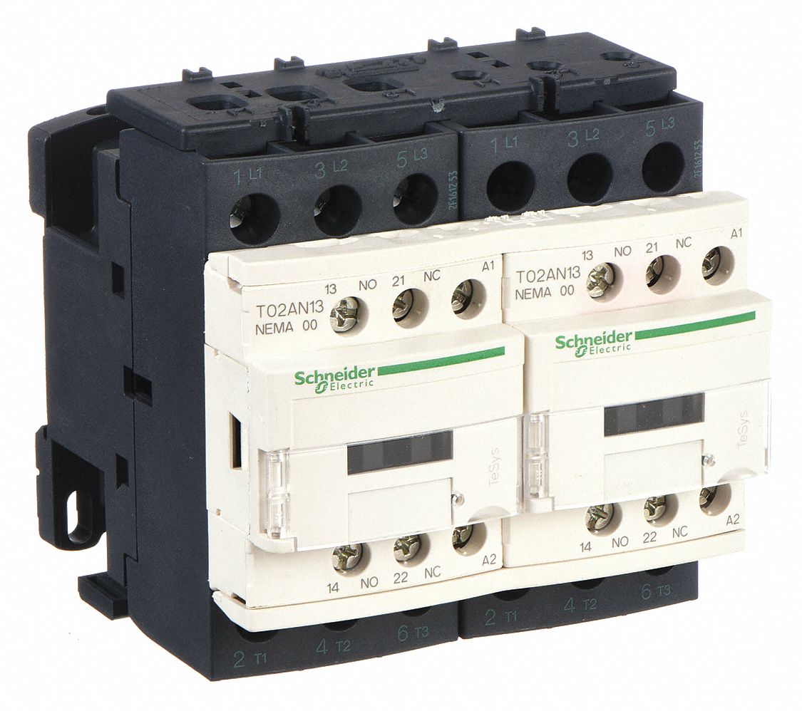 NEMA Magnetic Contactor: Reversing, 3 Poles, NEMA Size 00, 9 A, 120V AC