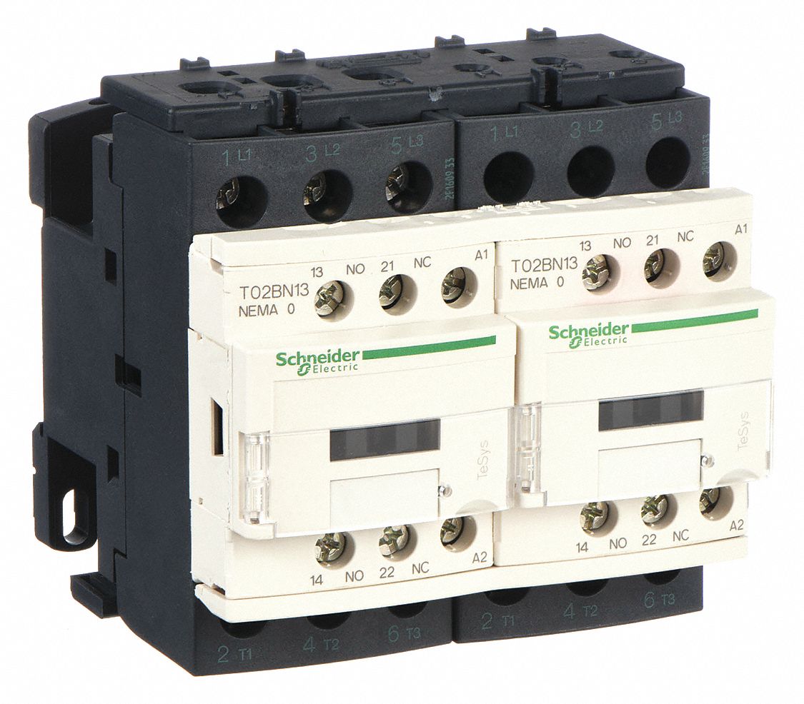 NEMA Magnetic Contactor: Reversing, 3 Poles, NEMA Size 0, 18 A, 120V AC
