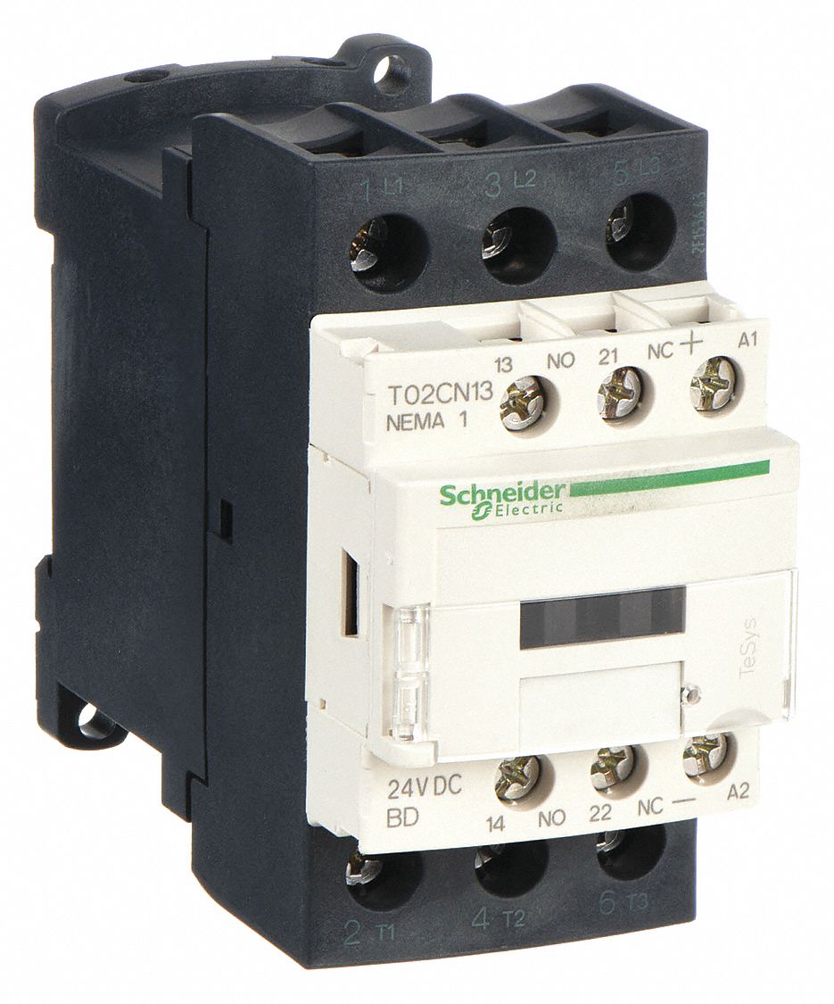 NEMA Magnetic Contactor: Non-Reversing, 3 Poles, NEMA Size 1, 27 A, 24V DC