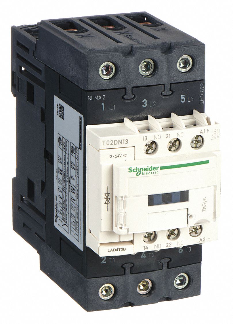 NEMA Magnetic Contactor: Non-Reversing, 3 Poles, NEMA Size 2, 45 A, 24V DC