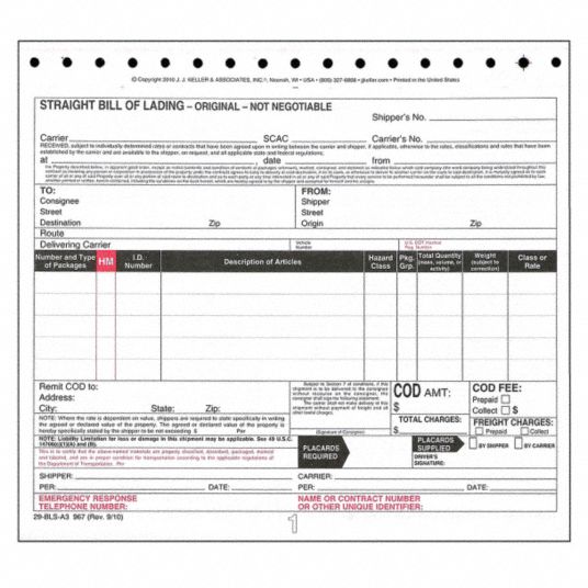 Example Of Hazmat Bill Of Lading Printable Templates