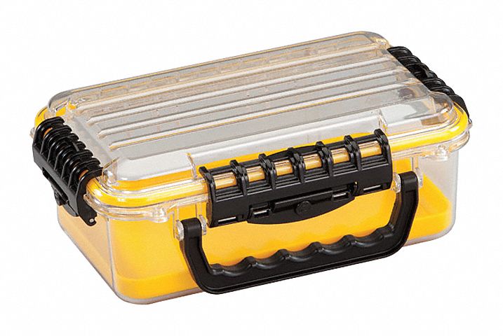 STORAGE BOX, 9 IN X 5¼ IN X 3⅝ IN, CLEAR, 1 COMPARTMENT, CAM ACTION