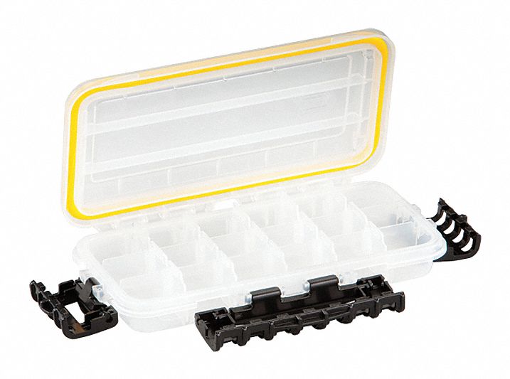 COMPARTMENT BOX, 9⅛ IN X 4⅞ IN X 1½ IN, CLEAR, 18 COMPARTMENTS, CAM ACTION