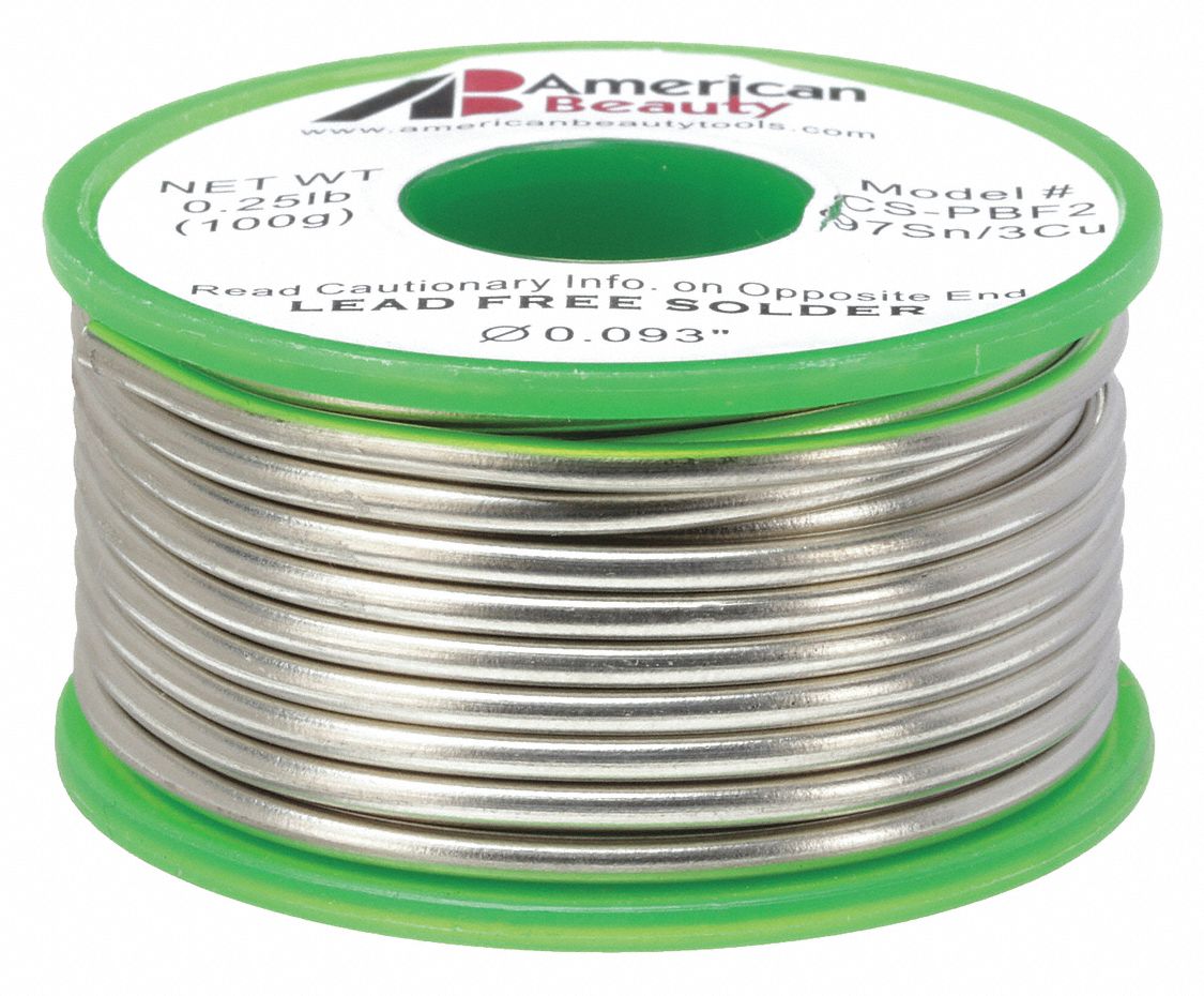 Solder Wire: 3/32 in x 0.25 lb, Lead Free, 97% Tin, 3% Copper