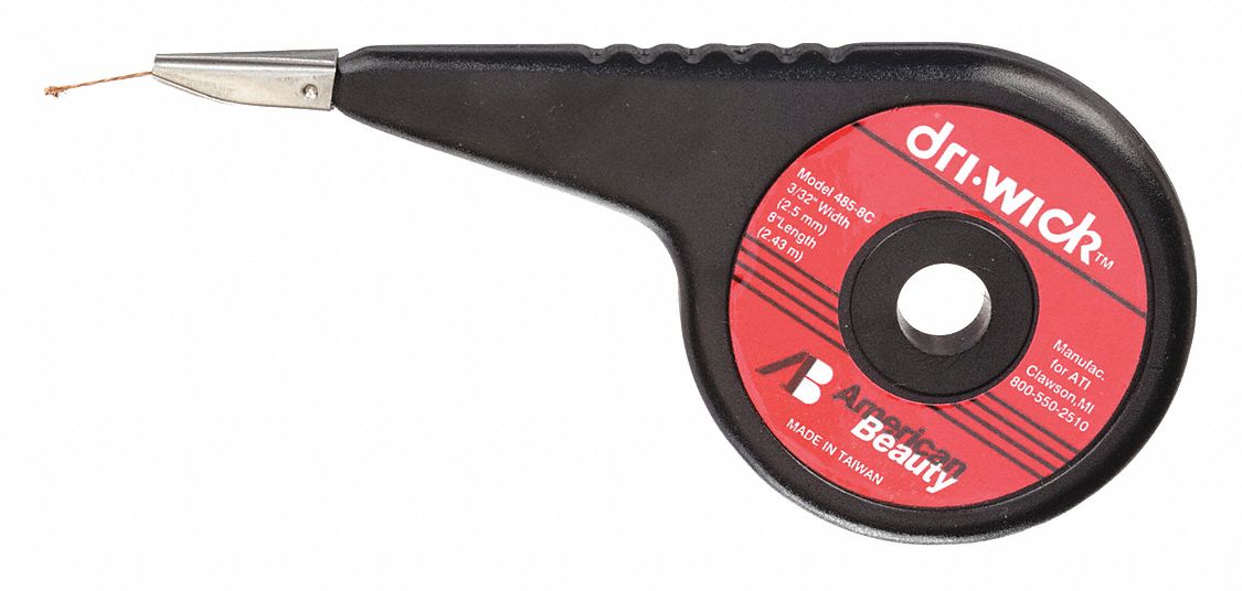 Desoldering Braid: No-Clean Flux, # 0, 0.1 in, 8 ft, Black/Red, ESD-Safe