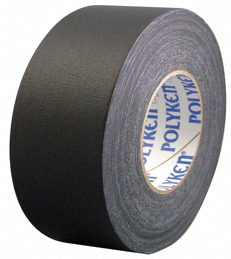 Gaffer's Tape: Black, 4 in x 55 yd, 11.5 mil, Vinyl Coated Cloth Backing,  Rubber Adhesive