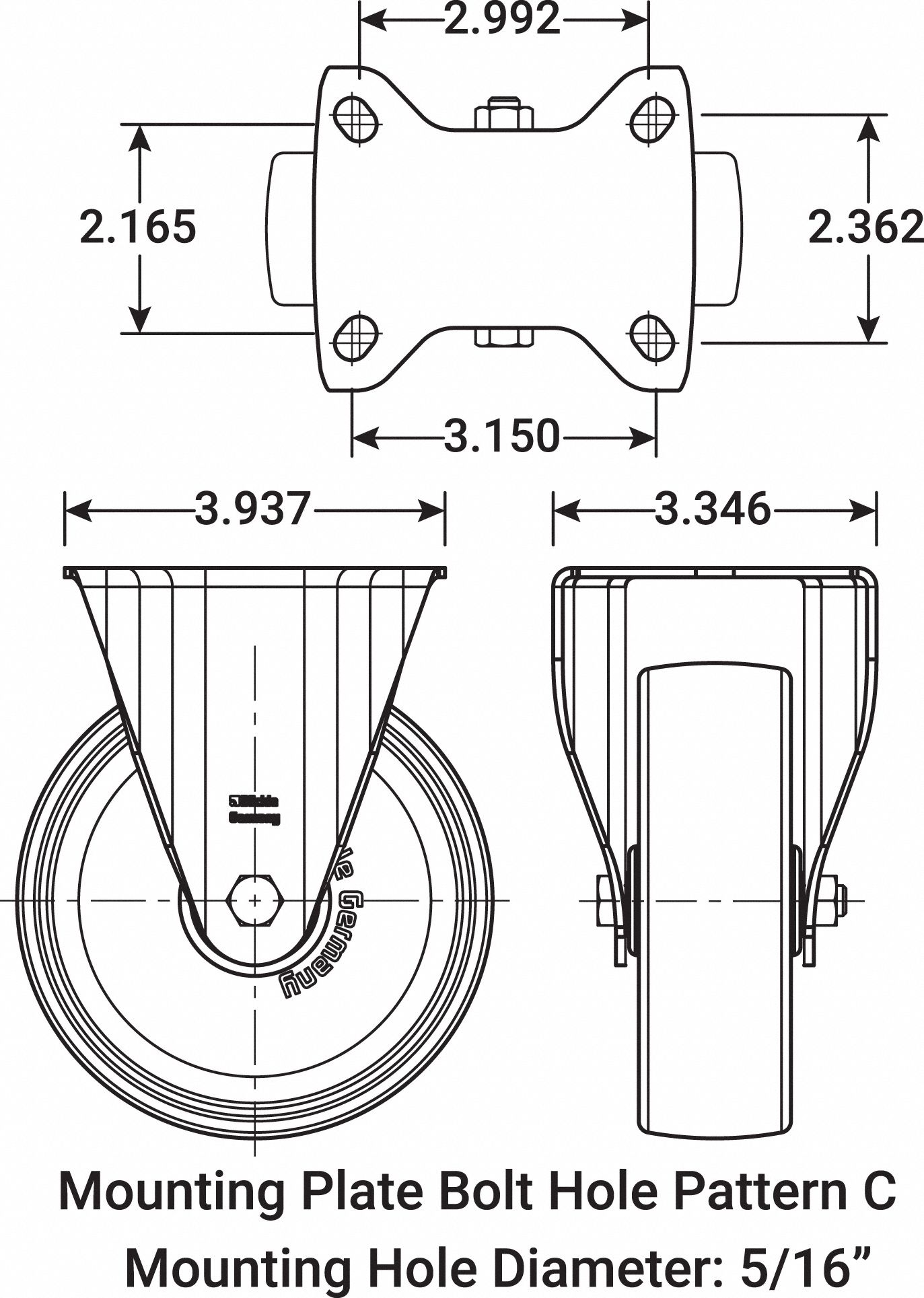 GRAINGER APPROVED Standard Plate Caster, Rigid, Polyurethane, 240 lb, 4