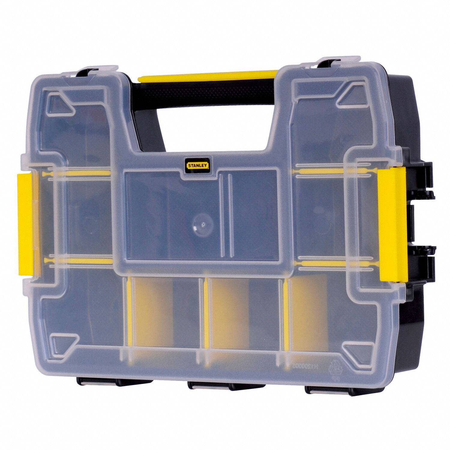 STANLEY Compartment Box: 8 1/2 in x 2 7/8 in, Clear/Black/Yellow, 10 ...