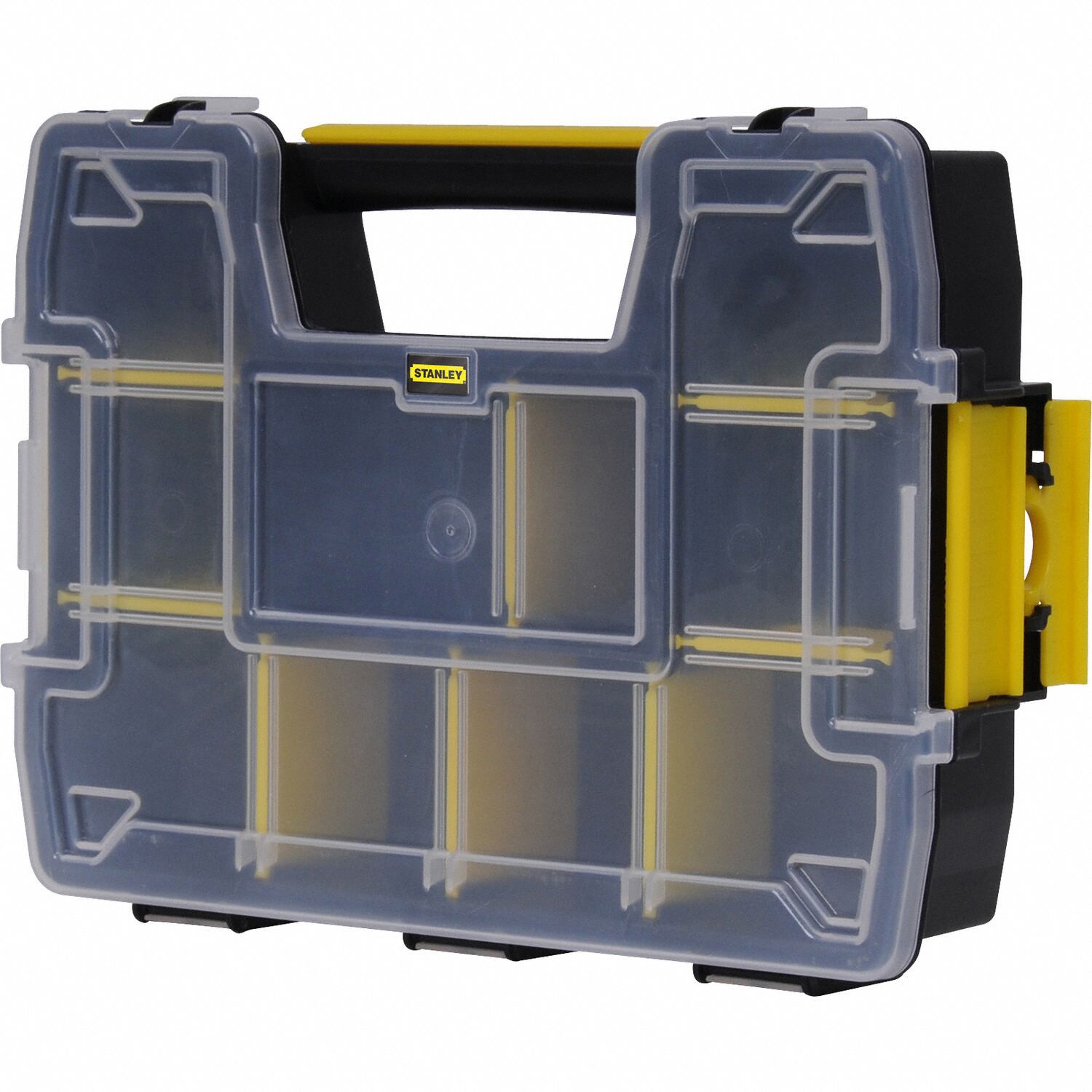 STANLEY Compartment Box: 8 1/2 in x 2 7/8 in, Clear/Black/Yellow, 10 ...