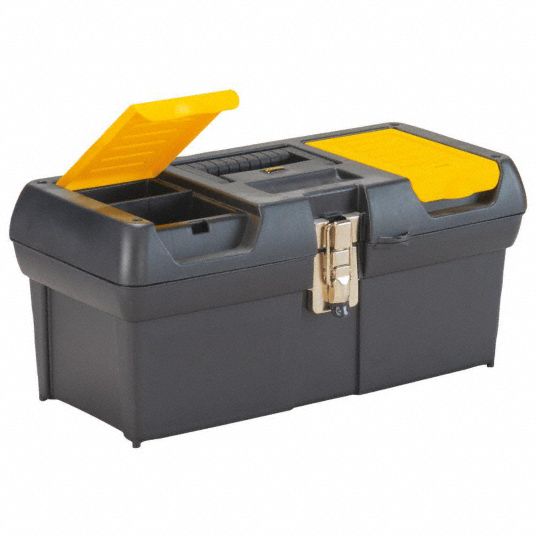 STANLEY Tool Box: 16 in Overall Wd, 8 in Overall Dp, 7 in Overall Ht,  Padlockable, Black