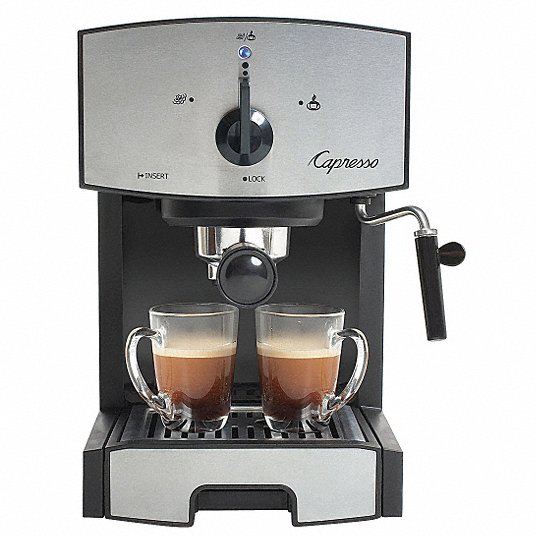 Espresso Machine: Dual, 42 oz, 42 oz Brewing Capacity, 120V, 60 Hz, 1350W, Black/Silver