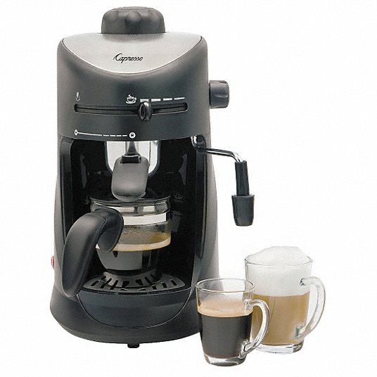 Espresso Machine: Single, 10 oz, 10 oz Brewing Capacity, 120V, 800W, Black/Silver