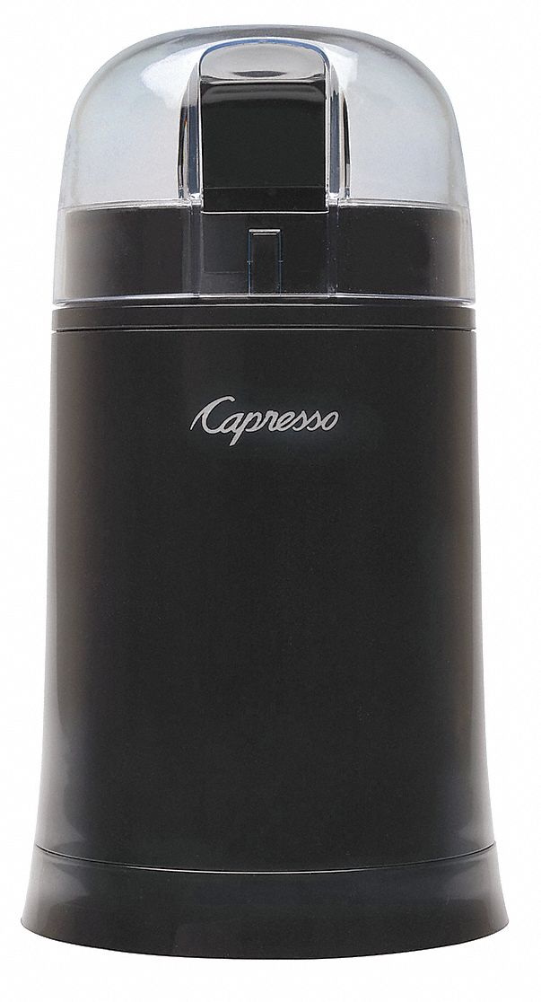 Coffee and Spice Grinder: 0.2 lb Capacity, Single Hopper, Black, Plastic