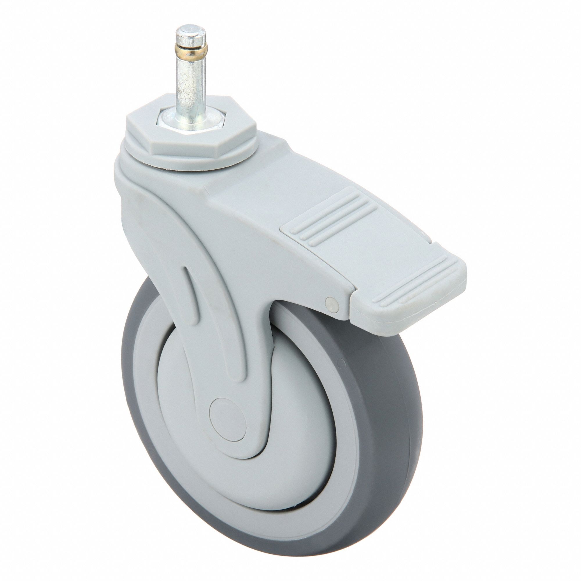 Stem Caster: Swivel, Total Lock, 5 in Wheel Dia., 1 1/4 in Wheel Wd, Polyolefin, Std