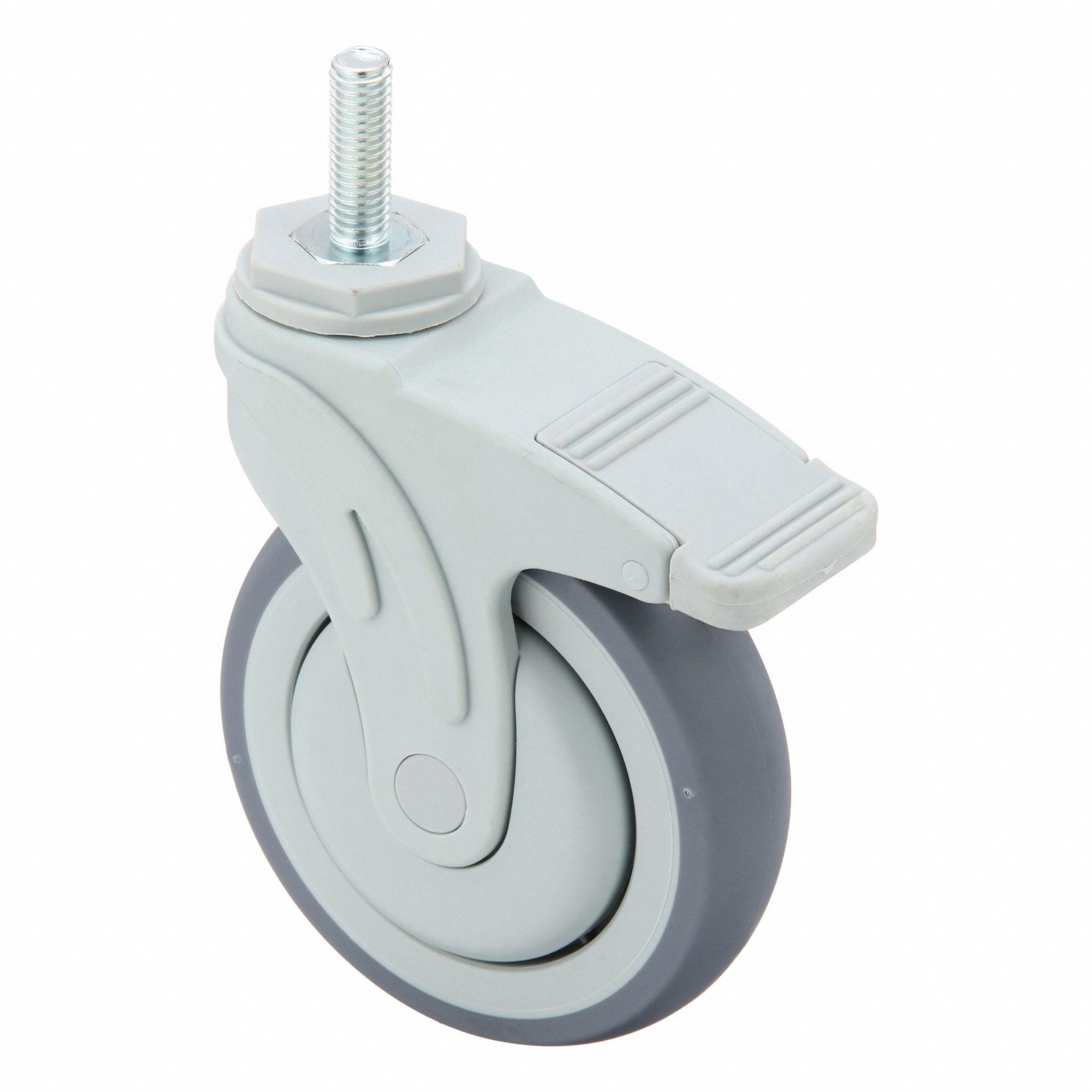 Single-Wheel Threaded Stem Caster: 5 in Wheel Dia., 220 lb, 6 7/8 in Mounting Ht