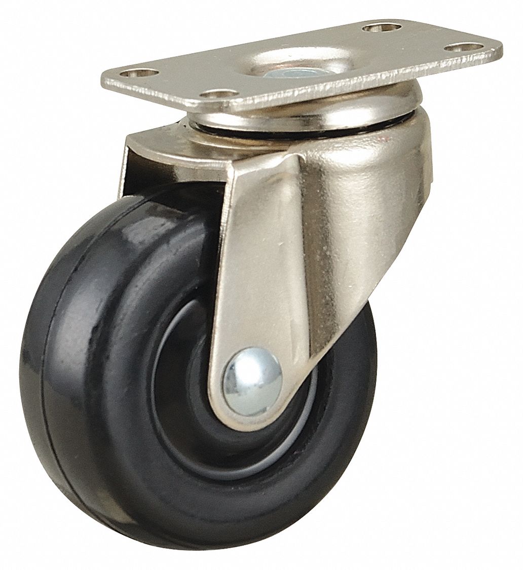 STANDARD PLATE CASTER, 2 IN WHEEL DIAMETER, 75 LB, 2½ IN MOUNTING H, SWIVEL CASTER