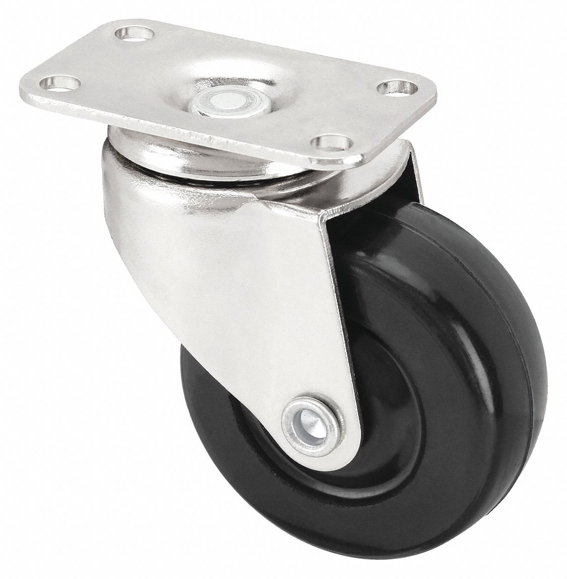 Plate Caster: Swivel, No Brake, Rubber, 2 in Wheel Dia, 7/8 in Wheel Wd, Plain