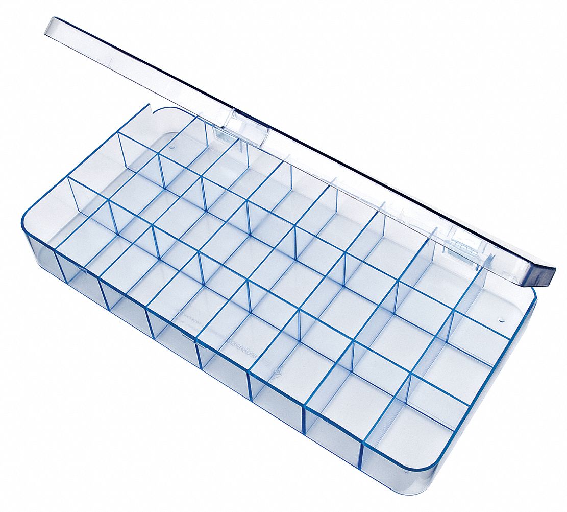 COMPARTMENT BOX, 6¼ IN X 12¼ IN X 1¾ IN, CLEAR, 24 COMPARTMENTS, 0 ADJUSTABLE DIVIDERS