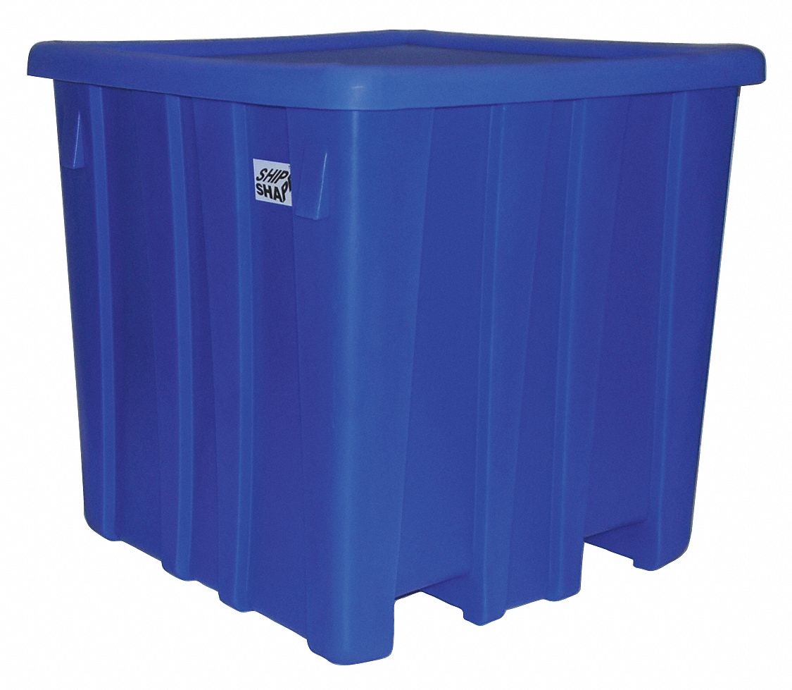 Bulk Container: 35 cu ft, 45 in x 45 in x 44 1/4 in, Includes Lid, 2-Way Entry, Stackable