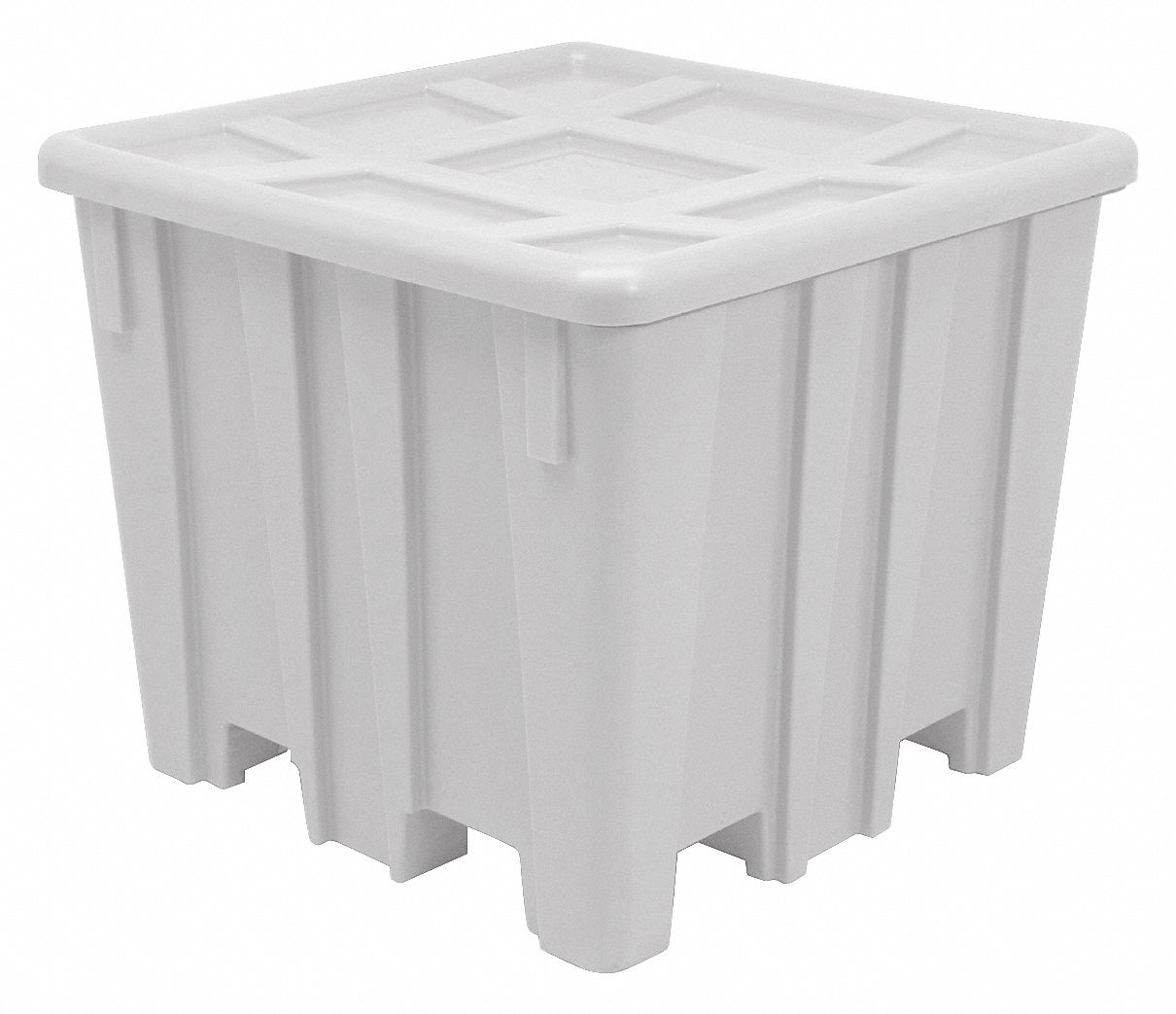 Bulk Container: 35 cu ft, 47 1/2 in x 47 1/2 in x 40 1/4 in, Includes Lid, 4-Way Entry
