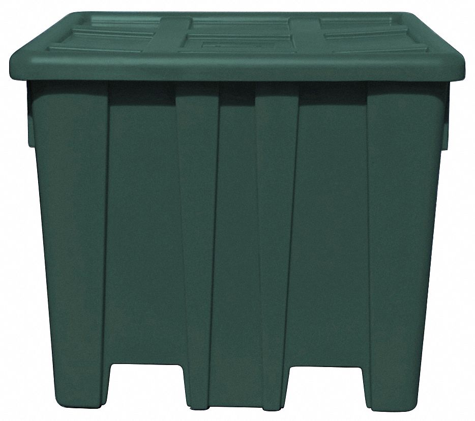 Bulk Container: 35 cu ft, 47 1/2 in x 47 1/2 in x 40 1/4 in, Lid Included, 4-Way Entry