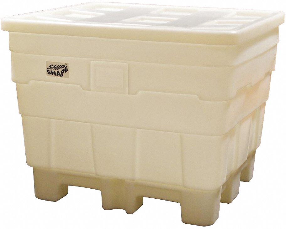 Bulk Container: 32 cu ft, 50 in x 45 in x 39 1/4 in, Includes Lid, 4-Way Entry, Stackable