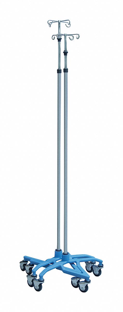 IV Pole: Pole Mounted, 61 in to 93 in, 4 Hooks, 100 lb Wt Capacity