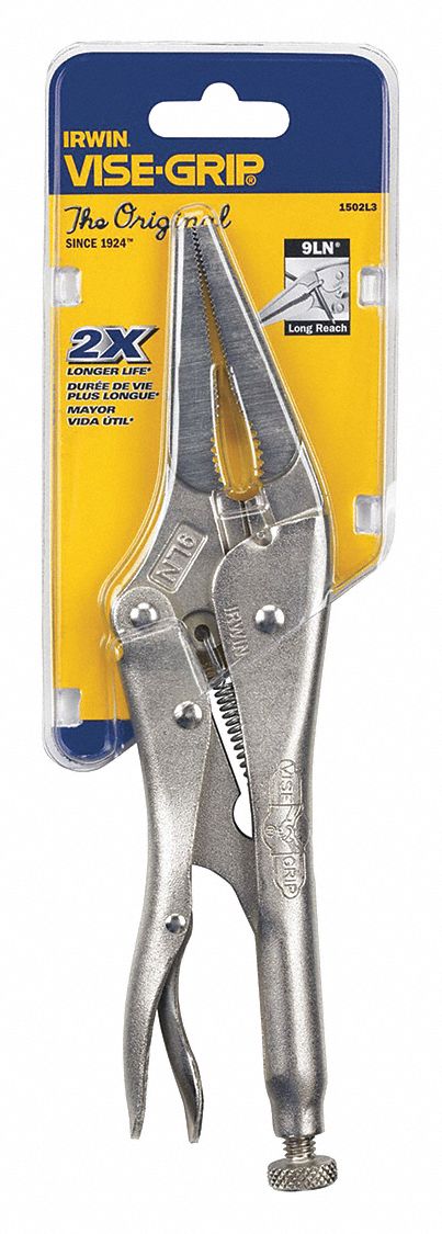 Irwin 9LN Vise Grip Locking Pliers, Long Nose, 9 Long, Jaw Adjustment 0 to 2-7/8