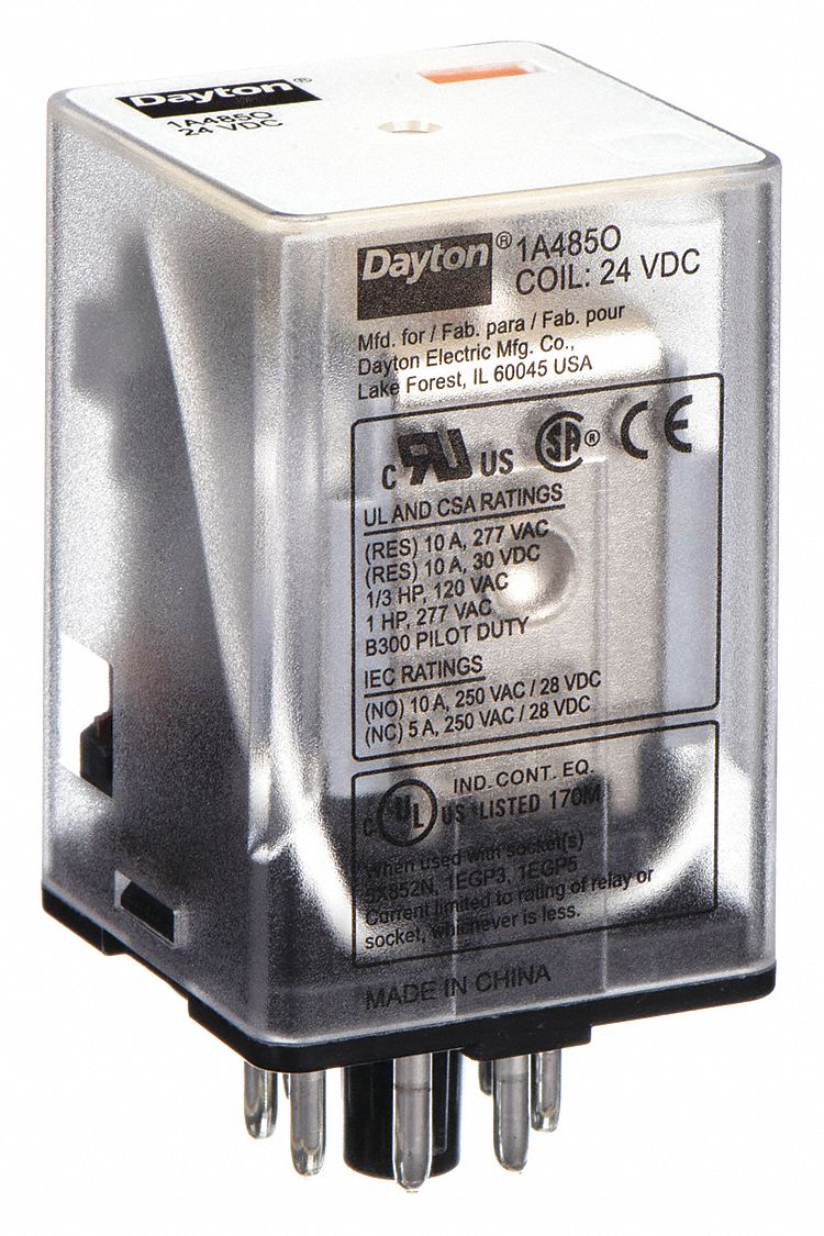GENERAL PURPOSE RELAY, SOCKET MOUNTED, 10 A CURRENT RATING, 24V DC, 8 PINS/TERMINALS, DPDT