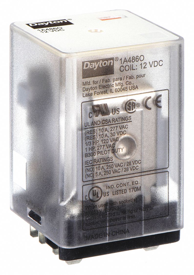 GENERAL PURPOSE RELAY, SOCKET MOUNTED, 10 A CURRENT RATING, 12V DC, 8 PINS/TERMINALS, DPDT