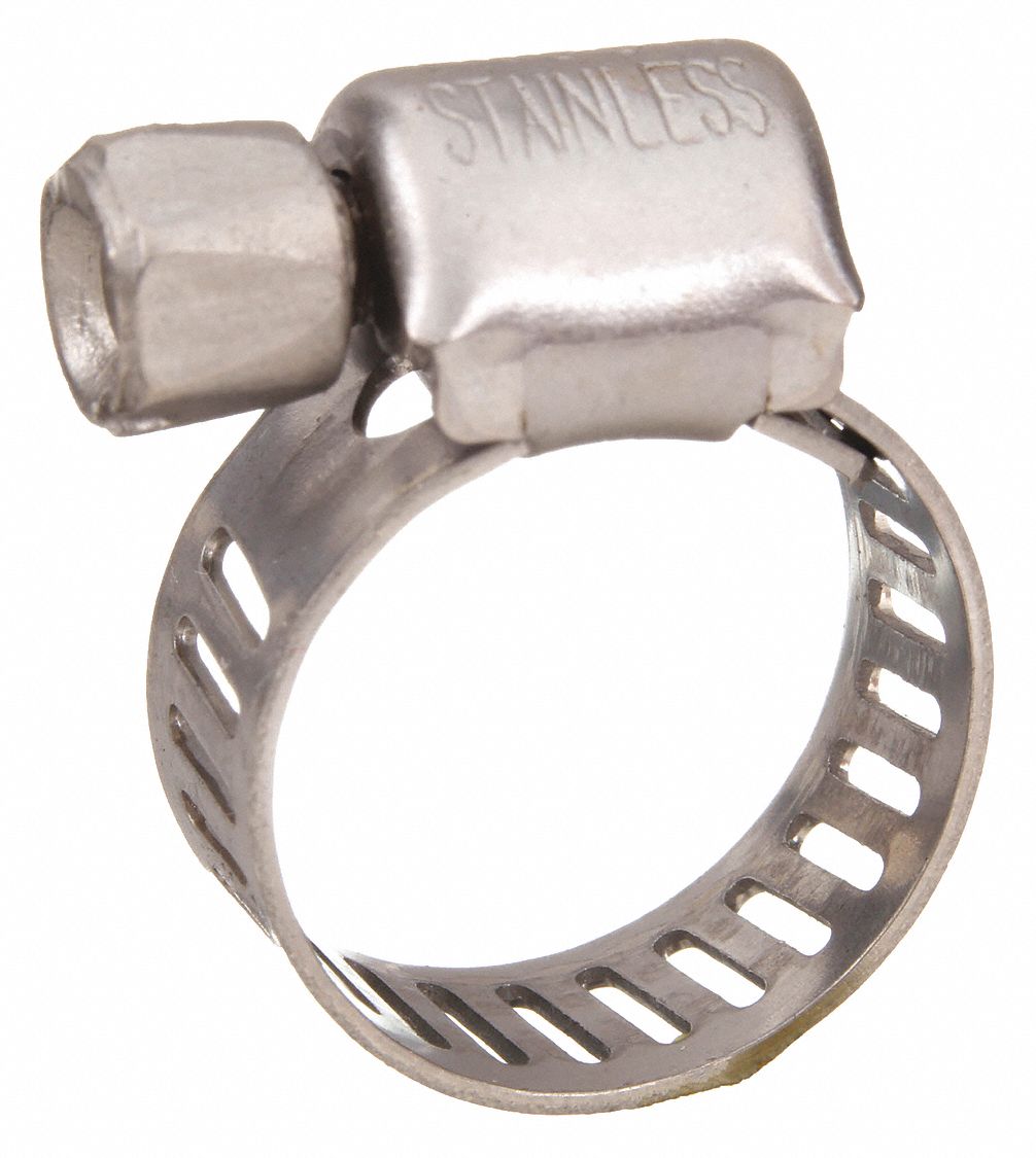 WORM GEAR HOSE CLAMP, 301 STAINLESS STEEL, PERFORATED BAND, 1½ IN TO 2½ IN CLAMPING DIA, 10 PK