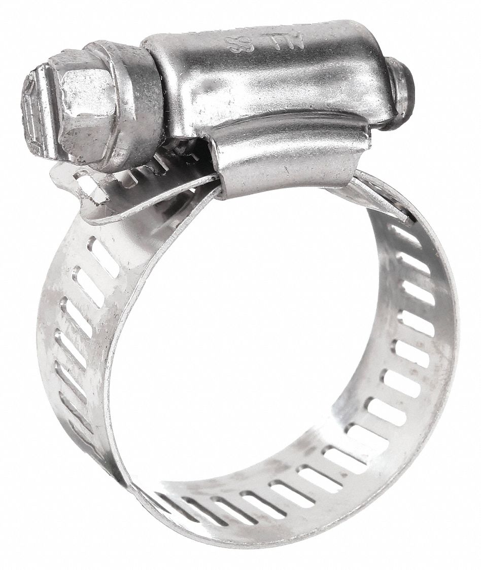 WORM GEAR HOSE CLAMP, 201 STAINLESS STEEL, PERFORATED BAND, ½ IN TO 1¼ IN CLAMPING DIA, 10 PK