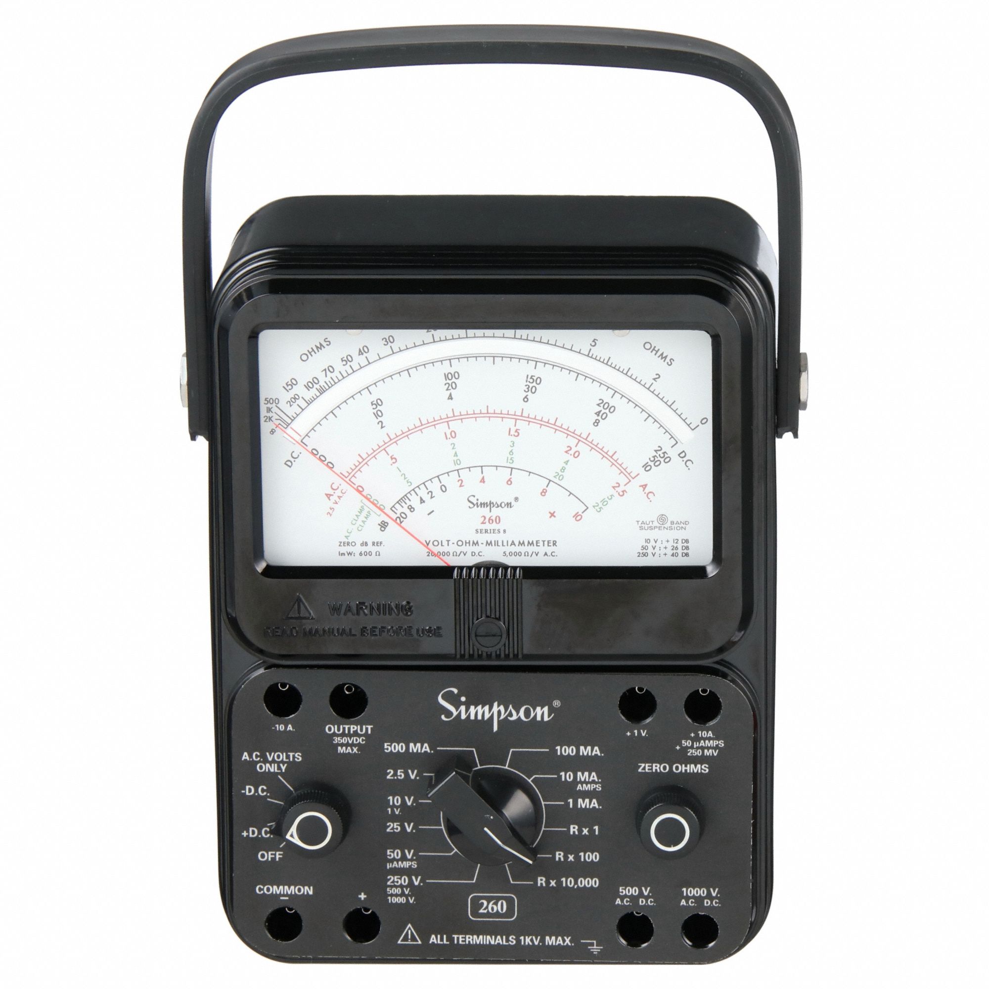 ANALOG MULTIMETER,1000V,10A,20M OHM